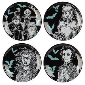 NWT, Disney Haunted Mansion Black and White Appetizer Plates, Set of Four